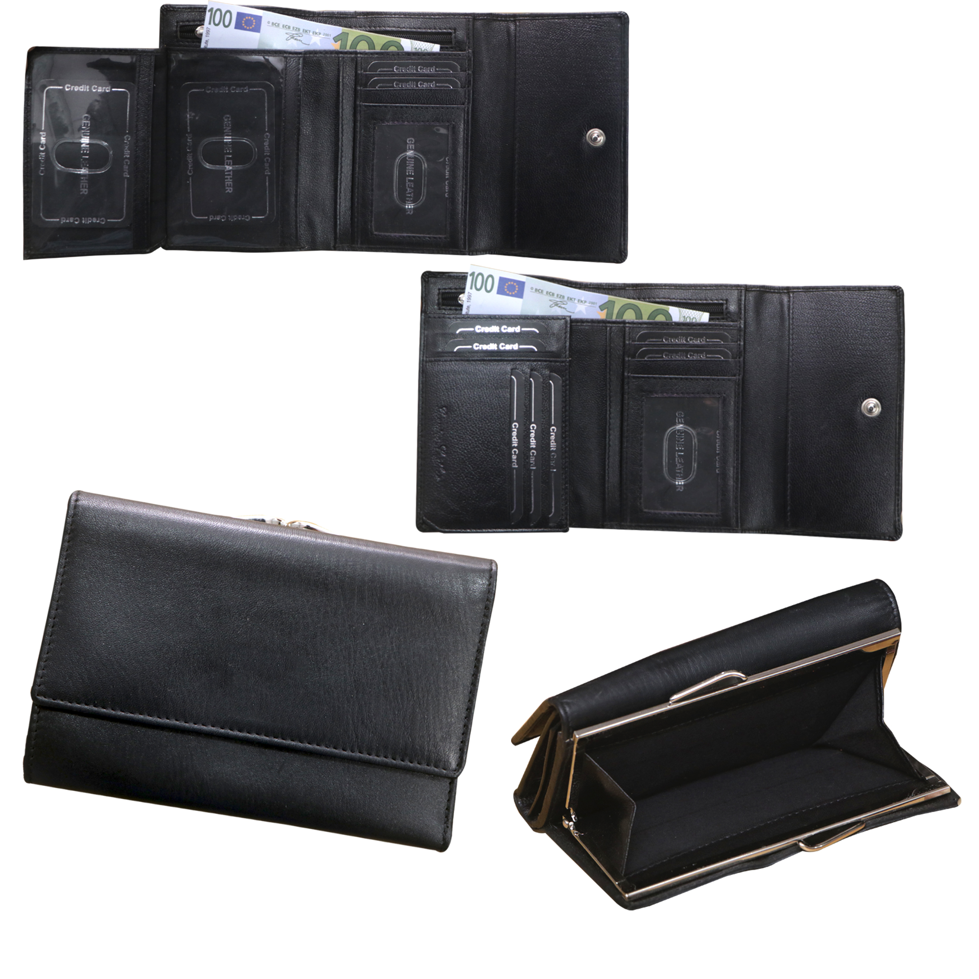 Compact Black Trifold Ladies Wallet